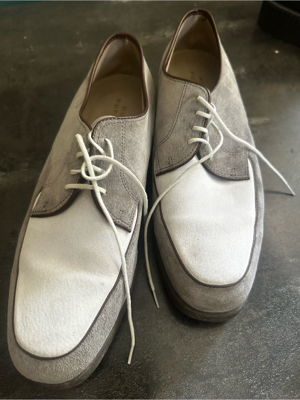 Hush Puppies Two Tone Suede Leather Derby Shoes Gray White Retro Mod Men’s 11